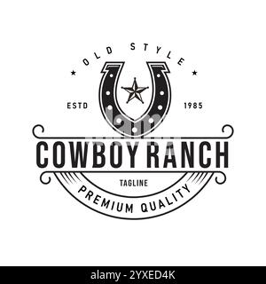Hipster Vintage Horseshoe Logo Design Western Cowboy Ranch Vector Illustration Design Stock Vector