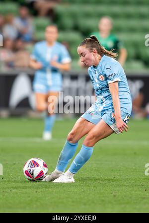 Melbourne, Australia. 15th Dec, 2024. Melbourne City's Laura Hughes seen in action during the A-Leagues Women round 6 match between Melbourne City FC and Canberra United FC held at AAMI Park. Final score: Melbourne City 4:2 Canberra United Credit: SOPA Images Limited/Alamy Live News Stock Photo