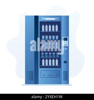 Water and beverages vending machine. Trendy blue style design. Isolated on white background. Flat vector illustration Stock Vector
