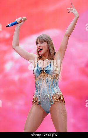 PA REVIEW OF THE YEAR 2024 File photo dated 21/06/24: EDITORIAL USE ONLY Taylor Swift performs her first London concert at Wembley Stadium, during the Eras Tour. Issue date: Monday December 16, 2024. Stock Photo