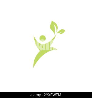 People Jump With Leaf Logo. Ecology Happy life Logotype concept icon. Stock Vector