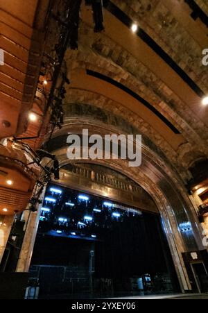 Mexico City, Mexico - Jul 12 2024: Interior of the Main Hall of the Palace of Fine Arts with a curtain made with pieces of decorated glass Stock Photo