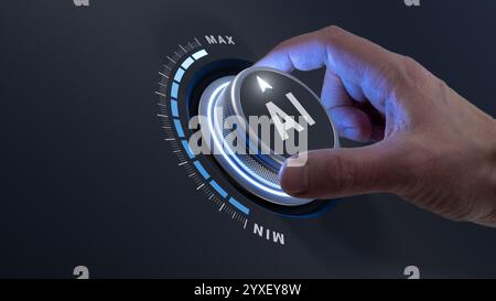 AI implementation and integration consultant turning knob to streamline and automate business workflows with artificial intelligence technology, impro Stock Photo