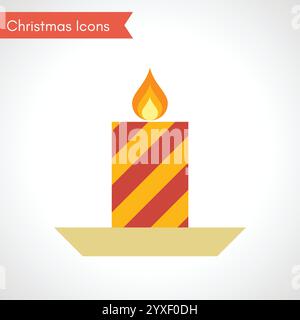 Christmas candle with fire on a saucer. Christmas Icon. Vector illustration Stock Vector