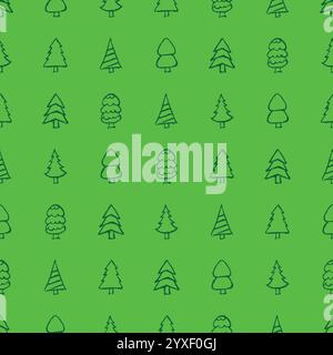 Seamless pattern with hand drawn Christmas trees. Sketched firs.  Winter holiday doodle elements. Vector illustration Stock Vector