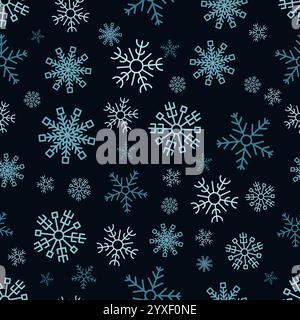 Seamless background with snowflakes. Christmas and New Year decoration elements. Vector illustration. Stock Vector