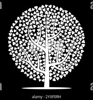 White tree with leaves on black background. Vector illustration Stock Vector