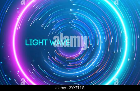 Light wave represented by a circular motion of radiant, colorful streaks in a gradient theme. Big data and data science integration with advanced Stock Vector
