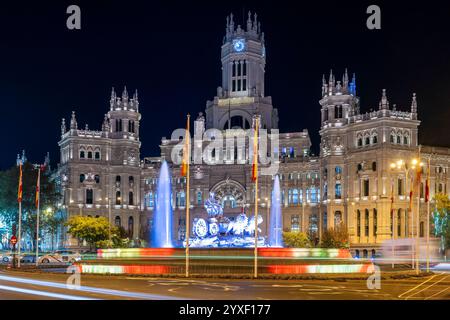 Night view of Plaza de Cibeles, Madrid, Spain Stock Photo