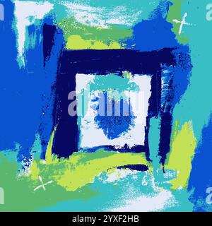 Illustration of a Modern Abstract Art - Background - Original Contemporary Painting in Blue and Green Colors Stock Vector