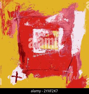 Illustration of a Modern Abstract Art - Background - Original Contemporary Painting in Yellow and Red Colors Stock Vector
