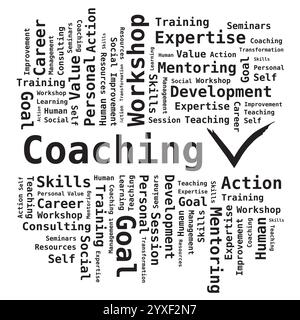 Word Cloud - Coaching Mentoring - Black and White Vector Stock Vector