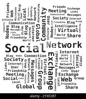 Word Cloud Tag Social Network, Internet, Community Digital Illustration Stock Vector