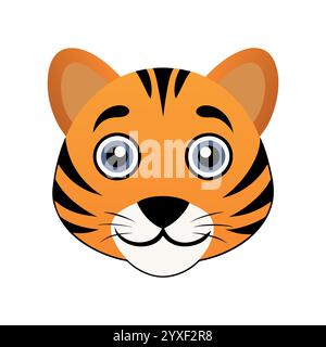 Cute Cartoon Tiger Face, Perfect for Kids, Cartoon tiger. Tiger's head. Cute illustration of tiger face. Vector illustration. Stock Vector