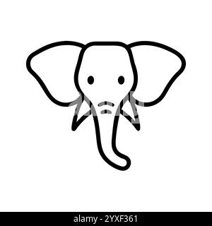 Cute Line Art Elephant Illustration, Elephant head vector Art, Icon, Logo and Graphics. Elephant head outline and line art illustration design. Stock Vector