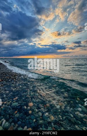 Panoramic view of dramatic sunset on Black Sea coast, Batumi, Georgia Stock Photo