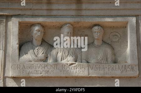 The Appian Way (Via Apia). Road  connected Rome to Brindisi and Apulia. Republic era. 312 A.B.  Funeray monument.  Tomb of Rabiri. Relief of priestess Stock Photo