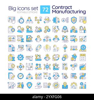 Contract manufacturing RGB color icons set Stock Vector