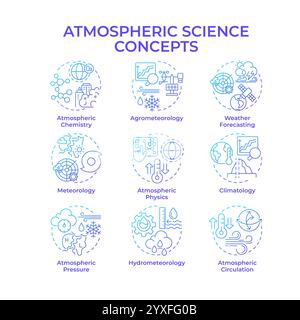 Atmospheric sciences blue gradient concept icons Stock Vector