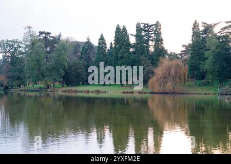 Relaxing afternoon at Bois de Vincennes park in Paris featuring serene lake views and lush greenery Stock Photo