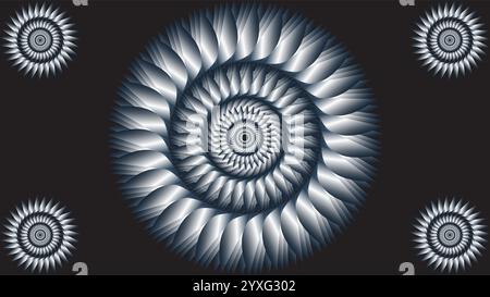 Abstract background with silver floral objects on black theme Stock Vector