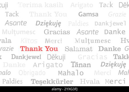 Thank you languages seamless pattern. Thank you phrase international design. Stock Vector