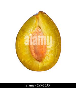 plum cut one with seed isolated on white background with clipping path Stock Photo