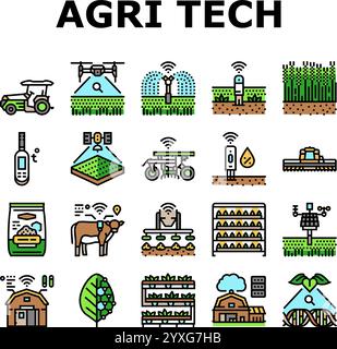 agri tech precision drones iot icons set vector Stock Vector Image ...