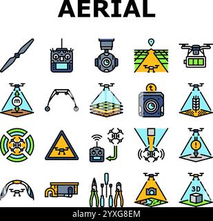 Military drone icons set 9 color vector isolated on white for any ...