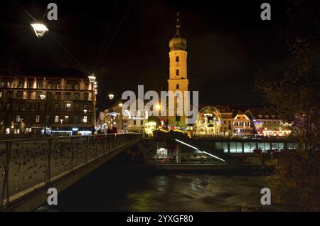 Graz, Austria - November 22, 2019: Beautiful Christmas decorations near the Franciscan Church, at night, in the city center of Graz, Styria region, Au Stock Photo