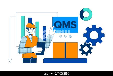 Quality management system in manufacturing 2D illustration concept Stock Vector