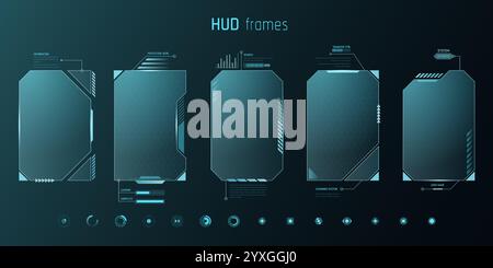 Digital frame. Game HUD interface. Tech video border or UI future screen box. Techno graphic template. Futuristic technology. Screen border. Virtual h Stock Vector