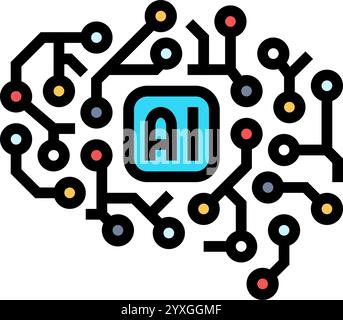 ai brain big data color icon vector illustration Stock Vector