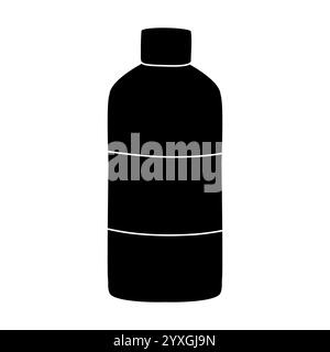 Black silhouette of bottle with cleaning liquid soap or detergent with empty label, glyph icon flat vector illustration Stock Vector