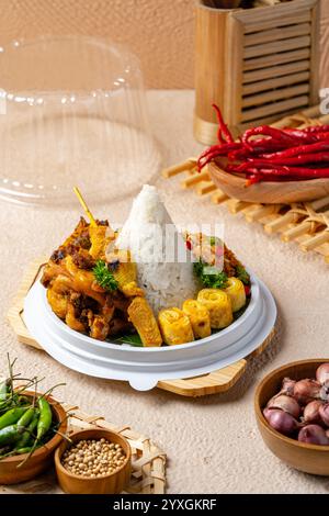 Nasi Tumpeng or Cone Shaped Yellow Rice Traditional Food from Indonesia ...