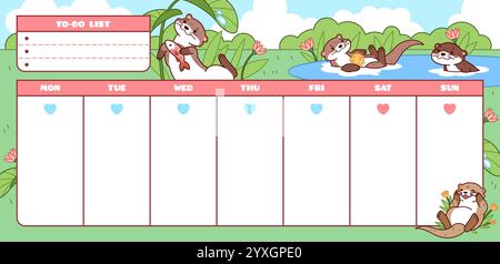 Weekly planner and to do list with cute funny cats,adorable fat pets ...