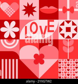 Geometric Love Valentines Day Bauhaus Pattern Stock Vector
