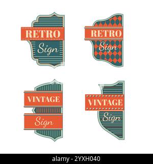 Retro signs and vintage neon signs colorful collection Stock Vector
