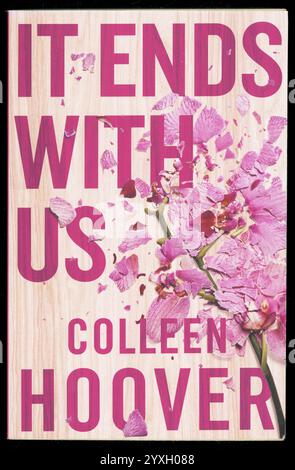 Used copy showing front cover of popular best selling American paperback book 'It Ends With Us'  by novelist Colleen Hoover, set in Boston, Massachusetts, U.S.A.  Now a film. This copy published 2016. Stock Photo