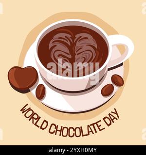 Celebrate world chocolate day with hot chocolate and chocolate blocks Stock Vector