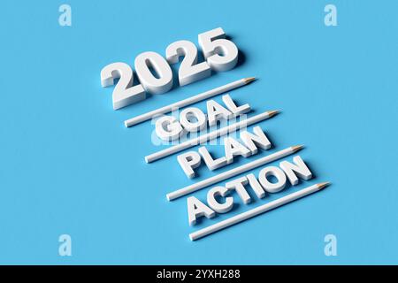 The importance of strategic planning for achieving business success in 2025. Goal, plan, and action concept. 3D render Stock Photo