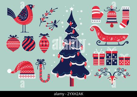 Set of Christmas and New Year elements Stock Vector