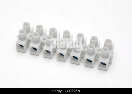 Screw Terminals for Electrical Wiring on White Background – High-Quality Stock Photo Stock Photo