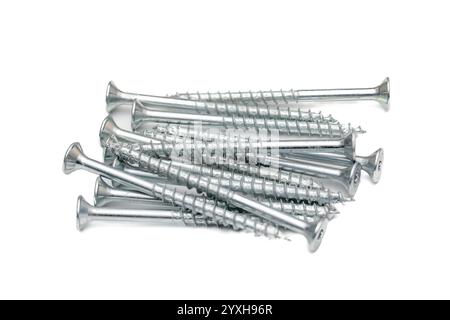 Bunch of Silver Screws Isolated on White Background Stock Photo
