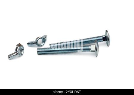 Pair of Screws with Wing Nuts Isolated on White Background Stock Photo