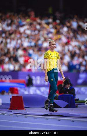 Eleanor Patterson participating in the high jump at the Paris 2024 Olympic Games. Stock Photo