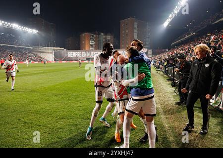 Players of Rayo Vallecano celebrating after goal from Pedro Diaz