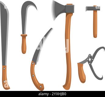 Cartoon lumberjacks handle instruments Stock Vector
