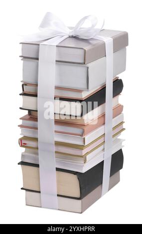 Stack of books with ribbon isolated on white Stock Photo - Alamy