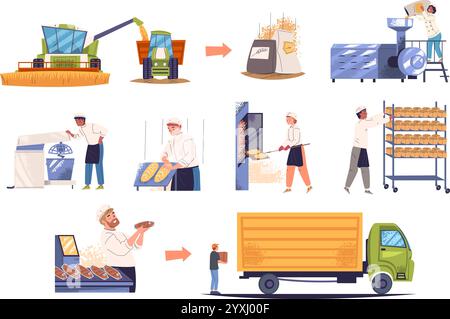 Bread production process vector illustration. Cartoon info education ...